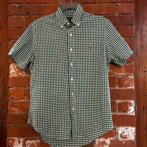 Polo Ralph Lauren Short Sleeve Sport Shirt Classic Fit Dark Green Gingham Sz S